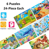 Puzzles for Kids Ages 3-5, 24 Piece Colorful Wooden Puzzles for Toddler Children Learning Educational Puzzles Toys for Boys and Girls (6 Puzzles) RANSUNN