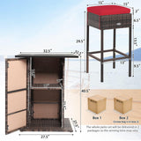 HAPPYGRILL 5 Pieces Rattan Bar Set, Outdoor Wicker Bar Table and 4 Bar Stools, Heavy-Duty Steel Frame, Patio Bar Furniture Set with Cushions HAPPYGRILL