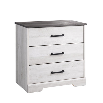 Prepac Rustic Ridge Farmhouse 3-Drawer Nightstand, Washed White, ADNR-1603-1 - WoodArtSupply