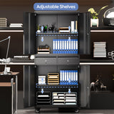 GLADIW Metal Storage Cabinet with Wheels, Steel Storage Cabinet with 2 Drawers and 2 Adjustable Shelves for Homes, Offices, Kitchens, Schools and Pantries GLADIW