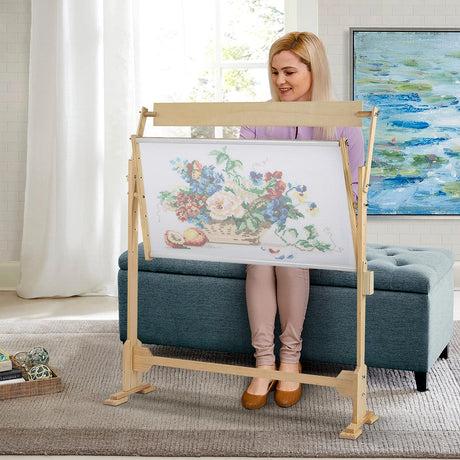 Adjustable Embroidery Hoop Stand - Cross Stitch Floor Stand Wooden Needlework Table Lap Hands- Hand Quilting Frame Floor-Standing Scroll Frame Holder for Cross Stitch Needlework Ejoyous