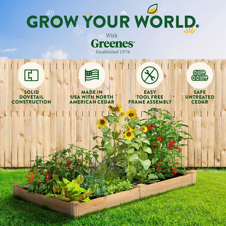 Greenes Fence Original Cedar Raised Garden Bed, 4' x 8' x 7" - Made in USA with North American Cedar Greenes Fence