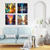 GHHKUD 4 Pack Cityscape Paint by Numbers with Frame for Adults Kids, Paint by Numbers Night Street for Kids Ages 8-12, DIY Acrylic Paint Children Beginner Gifts Home Wall Decor 20x20cm GHHKUD