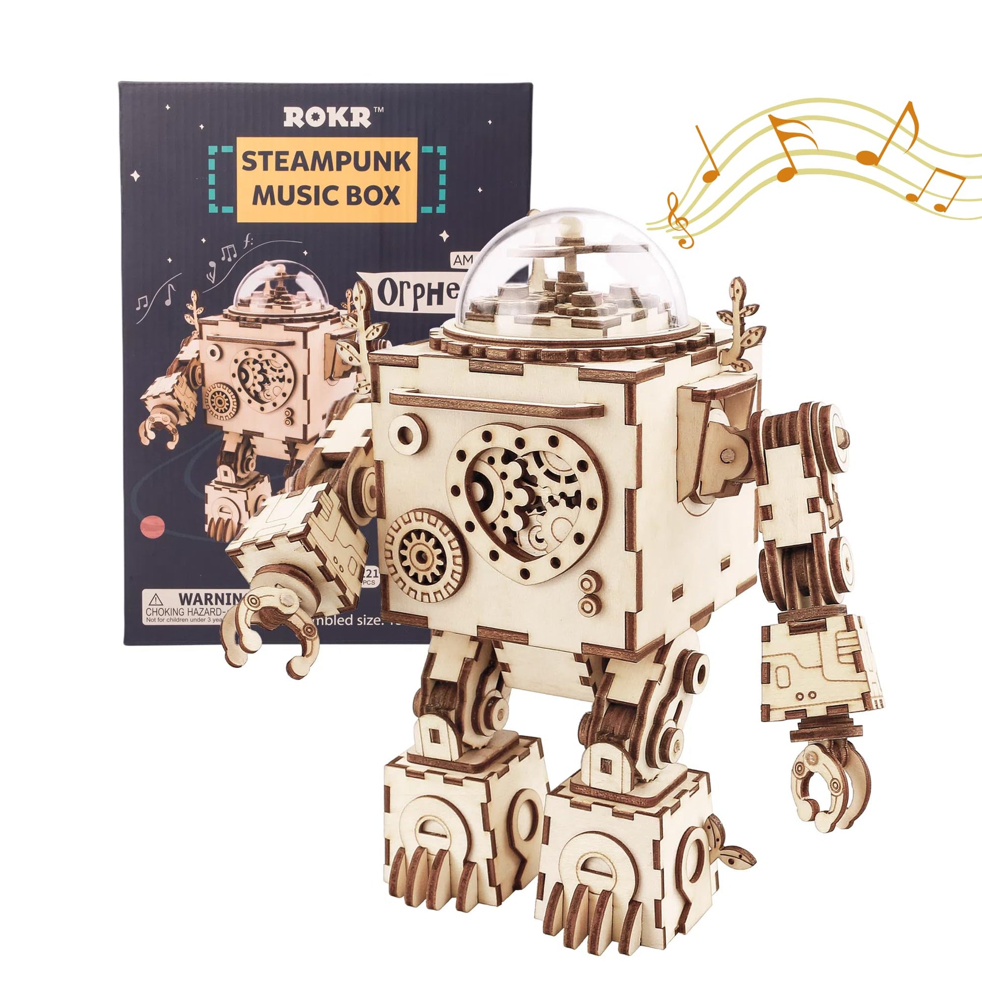 ROKR 3D Wooden Puzzles for Adults Steampunk Robot Figures Model Music Box DIY Toys Craft Hobbies for Men Gifts for Women Christmas/Birthday/Valentine's Day (AM601D) - WoodArtSupply