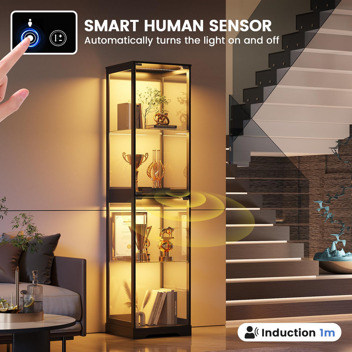 HWB 65" Curio Cabinet with Motion Sensor (Black) HWB