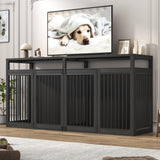 87In Farmhouse Dog Crate TV Stand, Wooden Dog Kennel Furniture with 2 Doors, Large Dog Crate Furniture for 2 Dogs, Solid Metal Tube & 4 Lockable Doors, Black jiteentarou