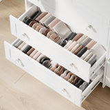 VOWNER Armoire Wardrobe Closet with Drawers and Mirror, 71" Clothing Storage Cabinet with Hanging Rod, 4 Doors Wooden Wardrobe Cabinet for Bedroom, Large Capacity Storage, White VOWNER