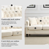 ATUMON 79" Chesterfield Sofa Couch for Living Room, 3-Seater Mid Century Modern Soft Velvet Tufted Sofa with Rolled Arms Nailhead & Two Pillows for Bedroom, Office & Coffee Bar, Beige ATUMON