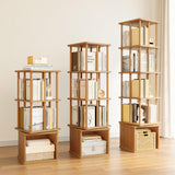 IOTXY 4-Tier Rotating Bookshelf Tower - Beech Wood Frame Spinning Bookcase with Storage Base, Tall Freestanding Revolving Shelf Organizer, Oak IOTXY
