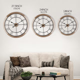 Wall Clock for Living Room Decor, 24'' Big Wall Clock for Office, Rustic Wall Clock Battery Operated, Distressed White Roman Numeral Clock, Round, Wood Wall Clock Oakrain