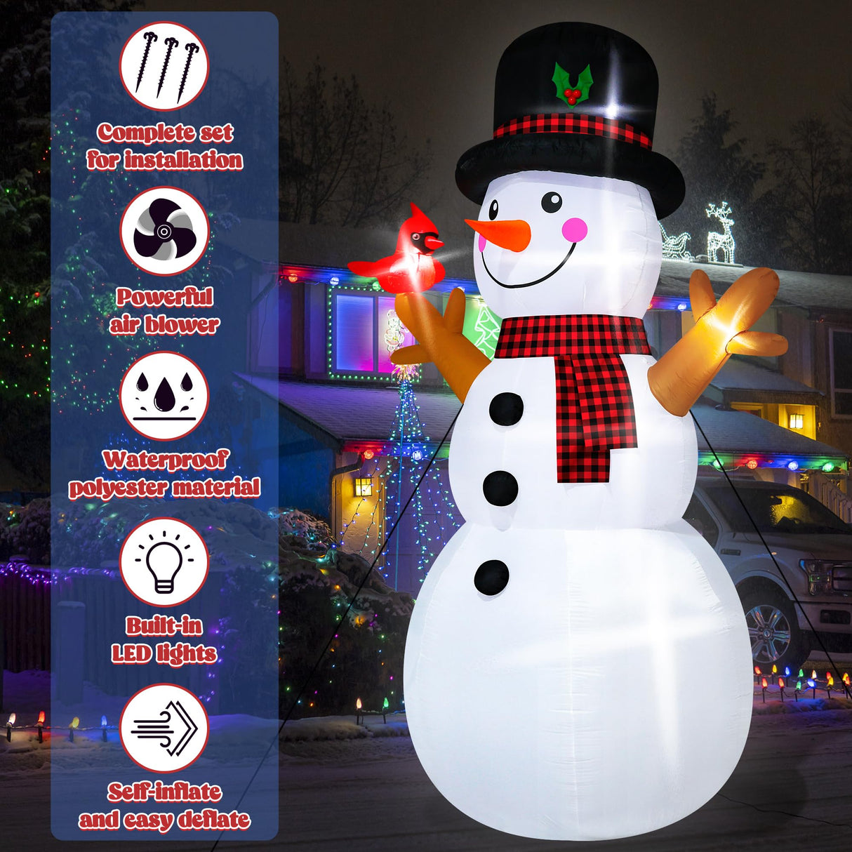 12FT Christmas Snowman Inflatables, Huge Blow Up Snowman Inflatables Decor, Lighted Christmas Outdoor Inflatable Decorations, Xmas Inflatables Snowman for Lawn Yard Holiday Party Melisheer