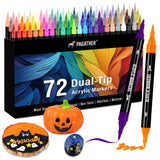 72 Colors Acrylic Paint Markers, Dual Tip with Fine Tip and Brush Tip Pens for Stone, Wood, Calligraphy, Canvas, Ceramic, Metal, Glass, Rock Painting, DIY Crafts Pagather