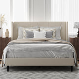 OLALITA Full Size Upholstered Platform Bed, Full Frame with Tufted Headboard, Sturdy Frame Wooden Slats, No Spring Mattress Required, Noiseless, Easy to Assemble, Beige OLALITA