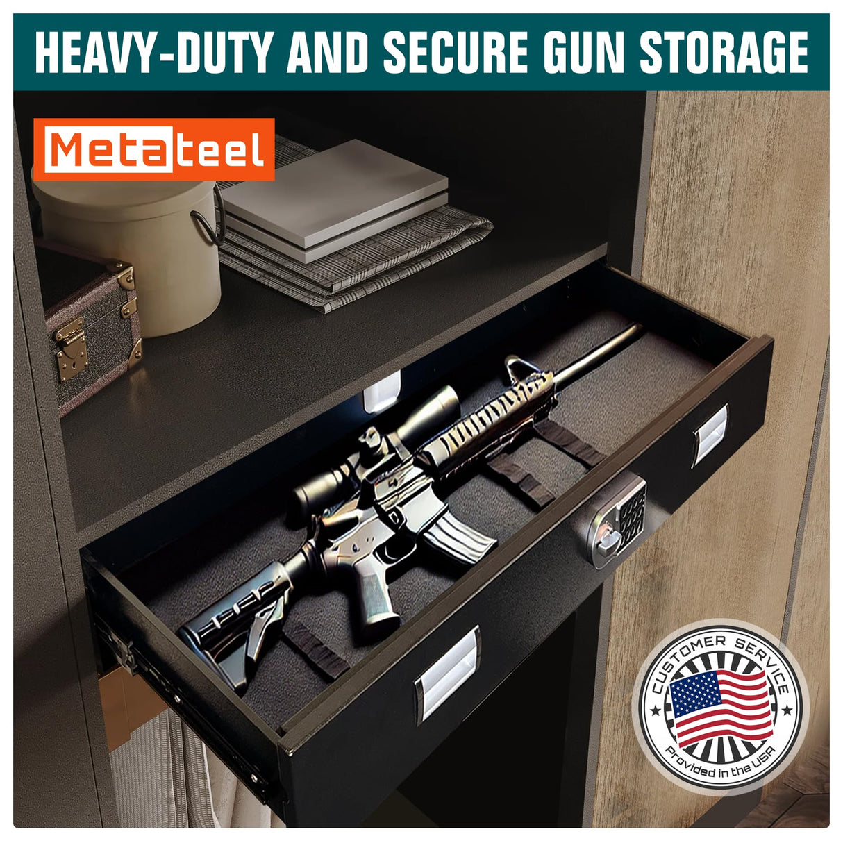 Under Bed Gun Safe Drawer for AR Rifle - Long Storage Case for Car Trunk Gun Storage - Rifle Safes for Home Rifle and Pistols, Horizontal and Vertical Gun Safe | 43.3‘’L x 13.8''W x 5''D Metateel