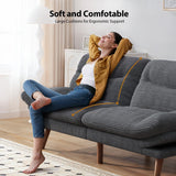 Pipishell Futon Sofa Bed, Corduroy Futon with Adjustable Backrest and Armrests, Convertible Futon Sofa Couch with Wood Frame for Small Spaces, Living Room or Office,Gray Pipishell