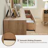 T4TREAM 6 Drawer Dresser, 54" Wide Mid Century Modern Chest of Drawers, Beveled Profile Design, Dresser TV Stand, Wood Drawer Organizer for Bedroom, Living Room, Hallway, Natural Oak T4TREAM