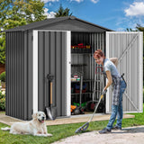 DWVO 6x4ft Small Tool Storage Shed, Lockable Doors, and Sloped Roof, Oversized Steel Outdoor Storage Shed for Garden, Patio, Garage, Backyard, Lawn - Dark Gray DWVO