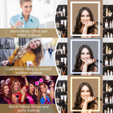 Vanity Desk with Lighted Mirror, Makeup Vanity Set with Power Outlet, Cushioned Stool, Vanity Table with 6 Storage Shelves, 2 Large Drawers and 3 Color Light Adjustable Brightness, Marble Black Patikuin