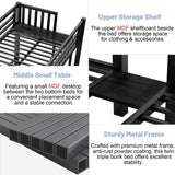 Triple Bunk Bed for Kids with LED Light ,Metal Heavy Duty 3 Bunk Beds with Charge Station & Storage Shelf, Convertible Three Bunk Beds for Girls Boys Teens,Can be Separated into 3 Beds , Black MoproBeti