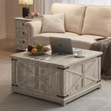 Joaxswe Farmhouse Coffee Table with Hidden Storage Organizer, Modern Square Large Center Table, Wood Farm House Low Rustic Light Oak Living Room Tables with Hinged Lift Top for Home, Office Joaxswe
