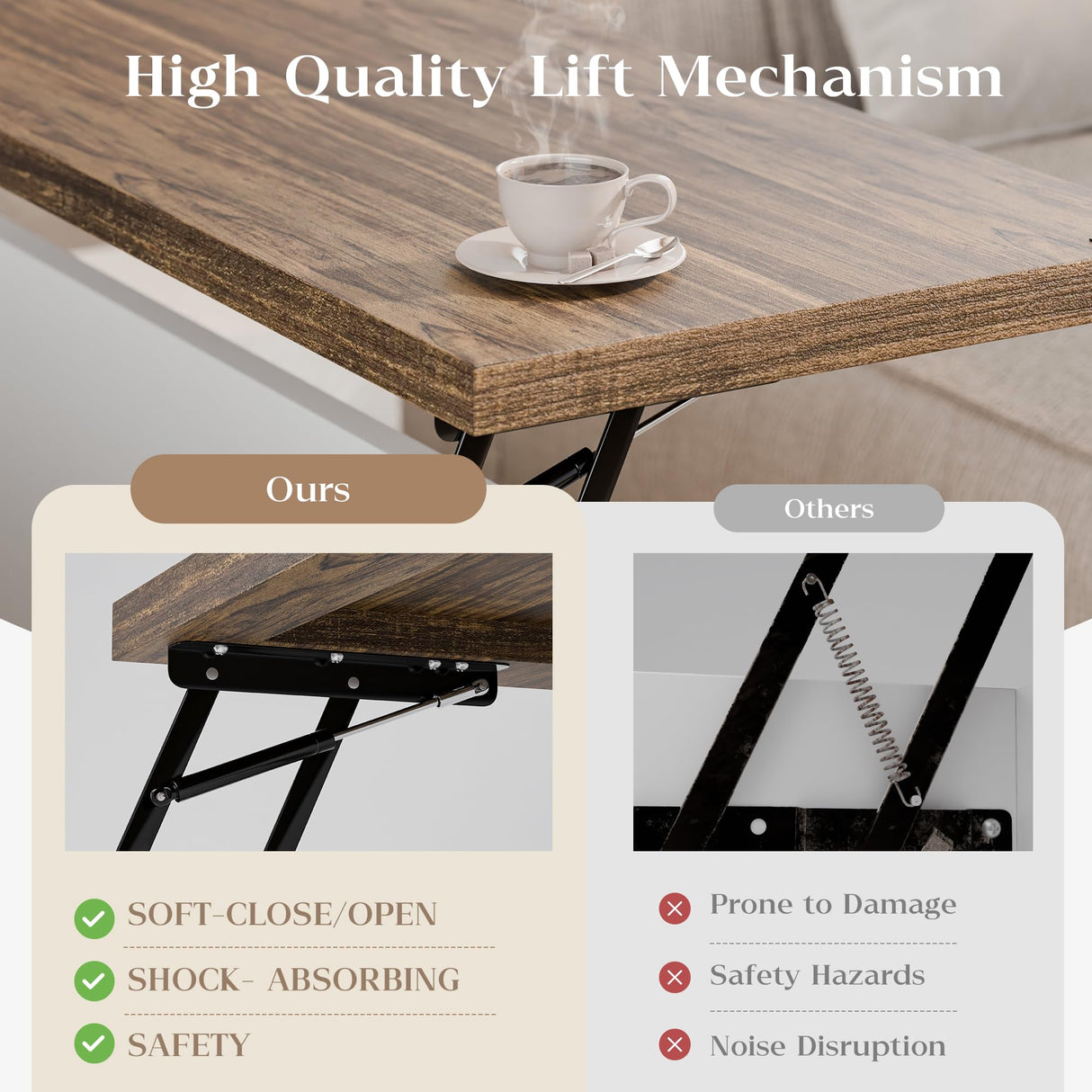 MU Lift Top Coffee Table, Square Coffee Table with Hidden Storage, Farmhouse Wood Table with Charging Station and Barn Door for Living Room, White MU