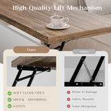 MU Lift Top Coffee Table, Square Coffee Table with Hidden Storage, Farmhouse Wood Table with Charging Station and Barn Door for Living Room, White MU