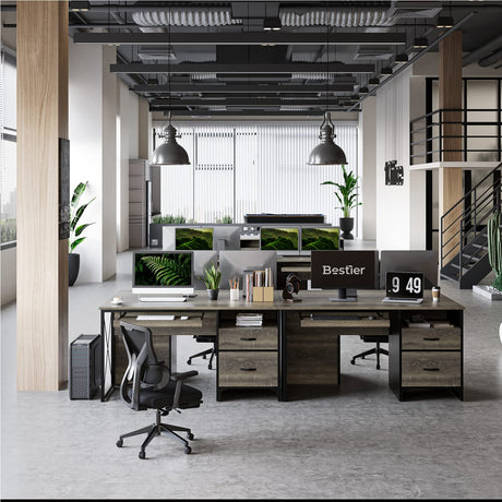 Bestier Office Desk with Drawers, 55 inch Industrial Computer Desk with Storage, Wood Teacher Desk with Keyboard Tray & File Drawer for Home Office, Dark Gray Oak Bestier