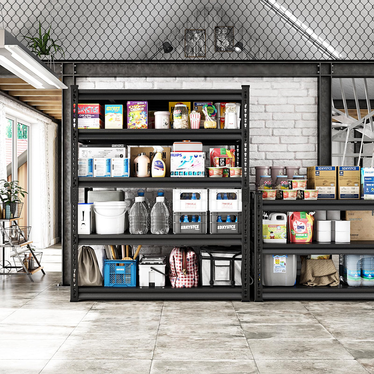 SDXYSTCE 48" W Garage Storage Shelves Heavy Duty, 3000LBS Loads Adjustable Garage Shelving, 5-Tier Metal Shelving Units and Storage Racks, Industrial Utility Shelf,48" Wx24 Dx78 H, Black SDXYSTCE