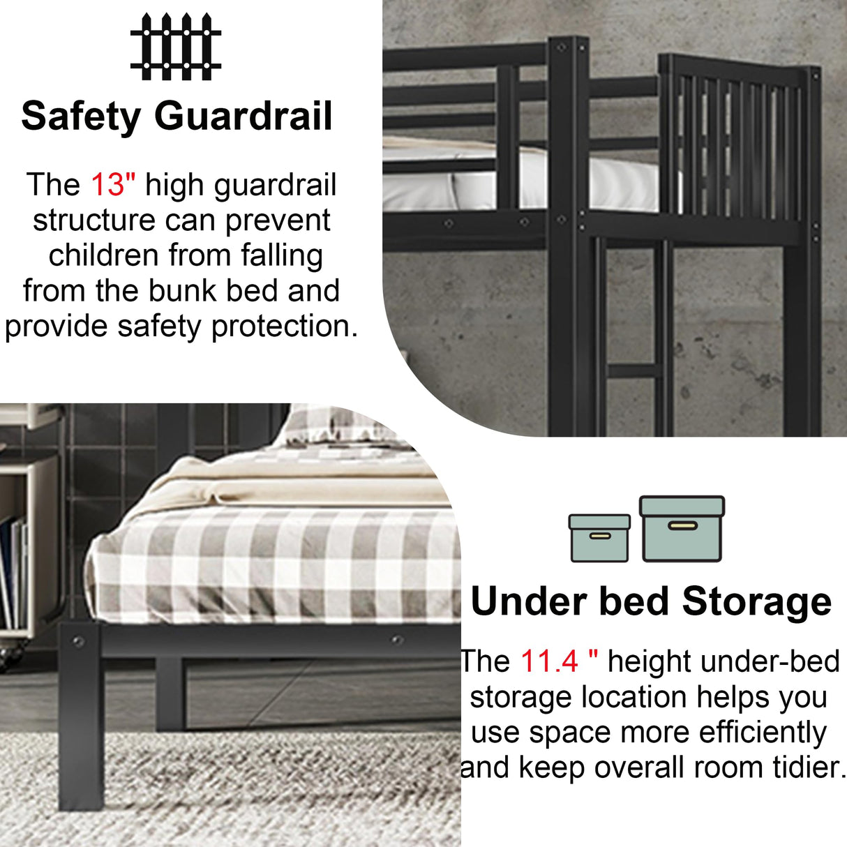 Mirightone Metal Triple Bunk Bed for Kids,Heavy Duty Triple Twin Bunk Bed with Ladder & Storage Shelf, Convertible 3 Bed Bunk Beds for Girls Boys Teens,Can be Separated into 3 Beds, Black Mirightone