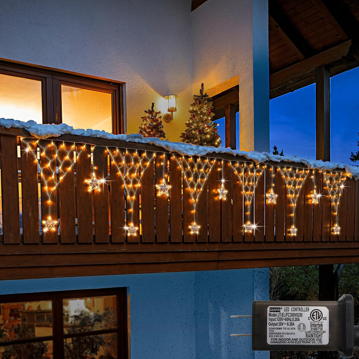 Christmas Net Lights,196 LED 13.1x1.9Ft Waterproof Outdoor Christmas Lights Net Lights Mesh Lights Mains Powered Timer Built in LED Net Lights Holiday Decor for Balcony Fence Roof Railing Wall DBFAIRY