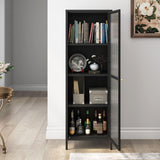 MIOCASA Metal Storage Cabinet with Glass Door, Steel File Cabinet with 3 Shelves 59.06-inch high for School, Bedroom, Home Office, Gym and Changing Room - Black MIOCASA