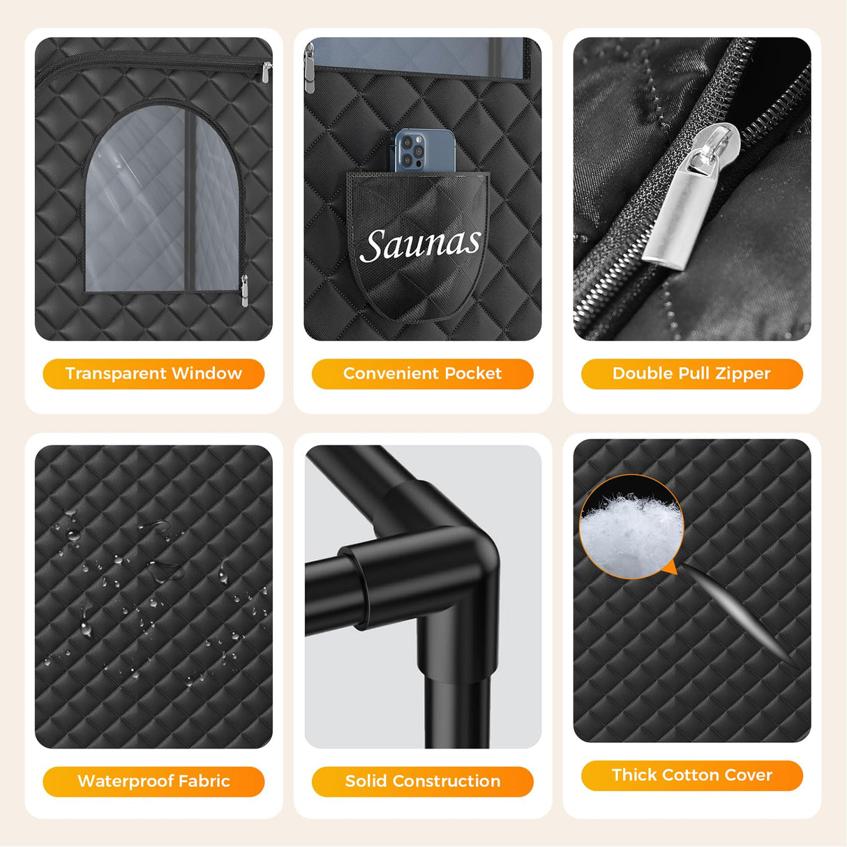 Lajou Portable Sauna Box for Home Steam Sauna Indoor Foldable Sauna Tent Personal Full Body Spa with 3L 110V 1200W Steamer, Remote Control, Folding Chair, 9 Levels, Black, 35.4"x35.4"x70.9" Lajou