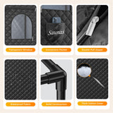 Lajou Portable Sauna Box for Home Steam Sauna Indoor Foldable Sauna Tent Personal Full Body Spa with 3L 110V 1200W Steamer, Remote Control, Folding Chair, 9 Levels, Black, 35.4"x35.4"x70.9" Lajou