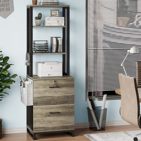 Itaar Oak Grey 2 Drawer Filing Cabinet with Lock and Adjustable Shelf for Home Office Itaar