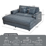 RARZOE 64'' Oversized Chaise Lounge Chair Indoor, Plush Faux Rabbit Fur Sleeper Sofa Bed with 4 Pillows, Charging Station & Cup Holders, Fluffy Comfy Cloud Couch Loveseat Sofa for Living Room,Grey RARZOE