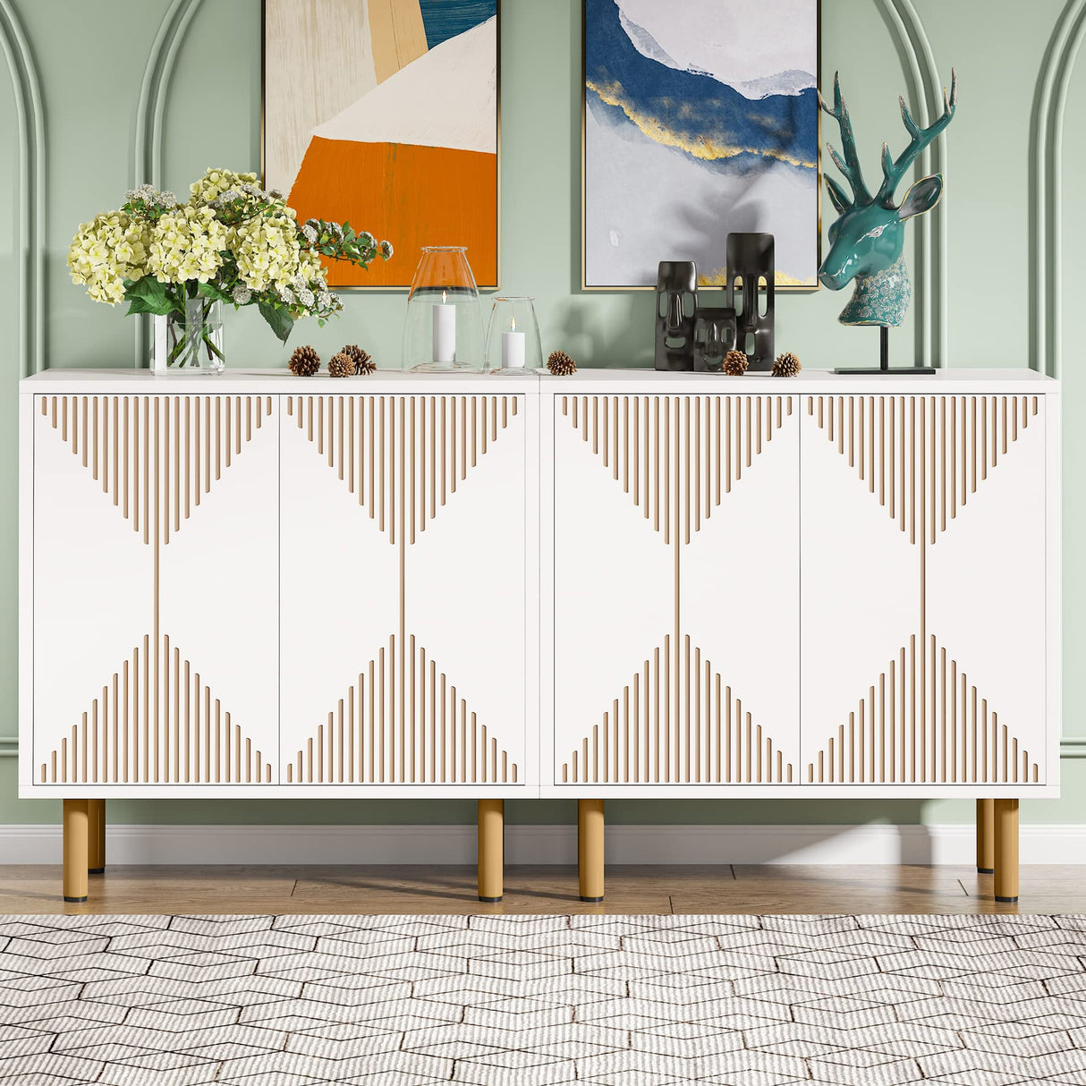 Tribesigns Modern White Storage Cabinet Set, Freestanding Floor Cabinet, Classic 59 inches Sideboard, Wood Buffet Cabinet with Doors, Large Storage Cabinet for Living Room, Dining Room, Garage Tribesigns