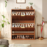 Hootata 31.5''W Walnut Shoe Storage Cabinet for Entryway with 2 Flip Drawers, Fluted Slim Shoe Cabinet, Free Standing Wooden Shoes Organizer for Foyer, Hallway Hootata