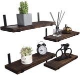 HXSWY Rustic Wood Floating Shelves for Wall Farmhouse Wooden Wall Shelf for Bathroom Kitchen Bedroom Living Room Set of 4 Dark Brown HXSWY