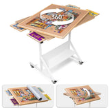 Tektalk Rotating Jigsaw Puzzle Table with Angle & Height Adjustment, Wooden Puzzle Board with Cover & 4 Colored Drawers, Tilting Puzzle Easel with Legs & 4 Roller Wheels, for Up to 1500 Pieces Tektalk
