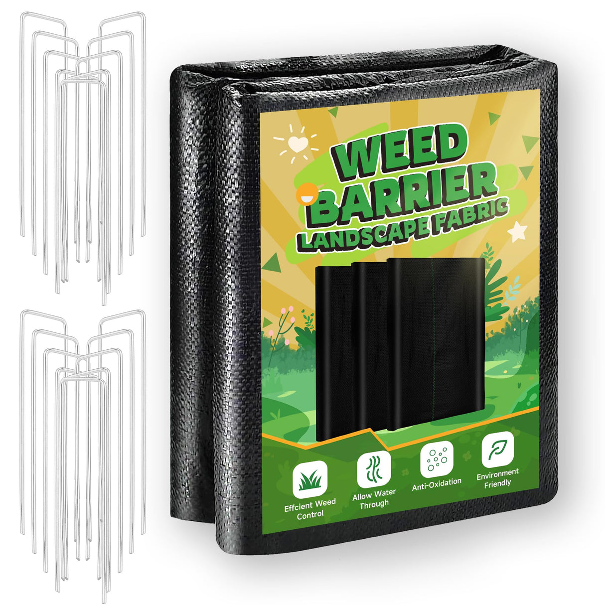 1.3FT x 50FT Weed Barrier Landscape Fabric Heavy Duty, 3.2oz Premium Gardening Weed Control Mat with 10 U-Shaped Securing Pegs, Ground Cover for Garden Beds, Farming, Underlayment, Commercial Driveway Kijamilee