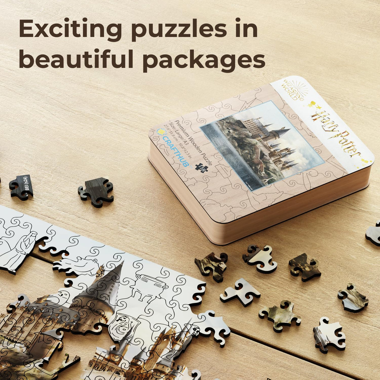 Crafthub Harry Potter Wooden Puzzles for Adults – A3 Size with 158 Pieces Wood Puzzles – Hogwarts Castle – Jigsaw Puzzles with Unique Shapes – 10.8" x 12.5" CRAFTHUB