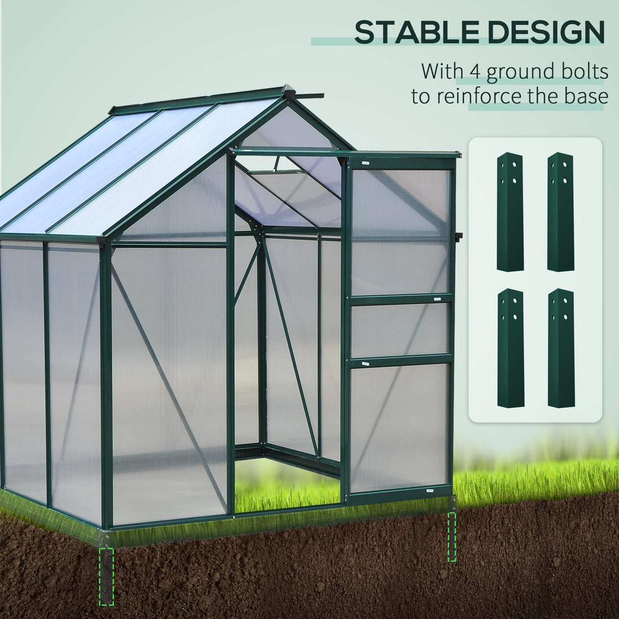 Outsunny 6' x 6' x 6.5' Polycarbonate Greenhouse, Heavy Duty Outdoor Aluminum Walk-in Green House Kit with Rain Gutter, Vent and Door for Backyard Garden, Dark Green Outsunny