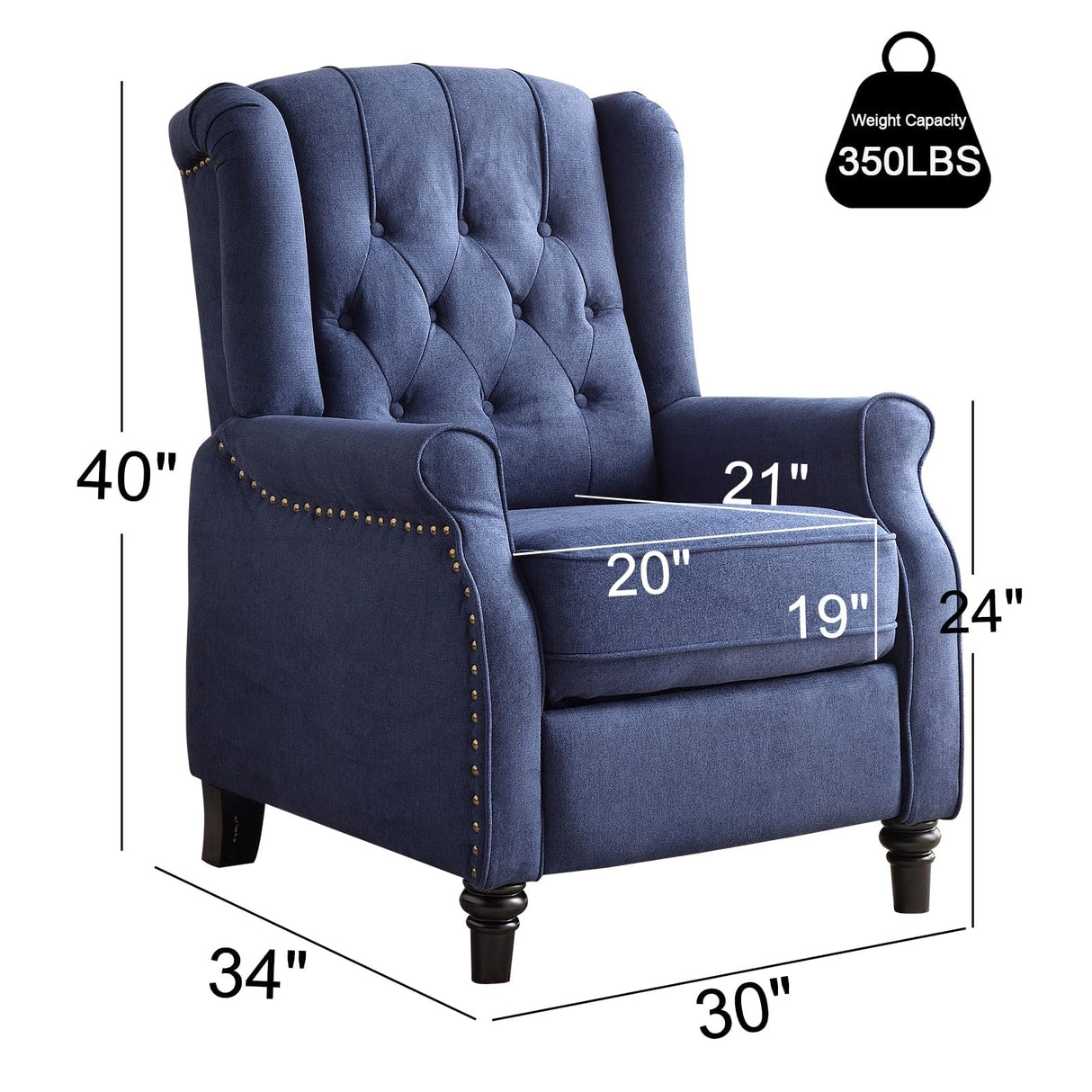 EBELLO Pushback Recliner Chair, Fabric Armchair Push Back Recliner with Rivet Decoration, Single Sofa Accent Chair for Living Room, Bedroom, Navy Blue EBELLO