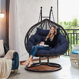 boyspringg Patio Double Egg Chair Cushion Replacement 55x35in Thickened Memory Foam Large Double Egg Swing Chair Cushions Hanging Basket Chair Cushion(Blue) boyspringg
