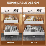 Seinloes 4Pack Expandable Pull Out Cabinet Organizer 21"Deep With Raising Pad for Framed Cabinets,Slide Out Drawers with 4pcs Divider Racks,Roll Out Shelves Adhesive,Adjustable Width 12.05"-20.4"White Seinloes