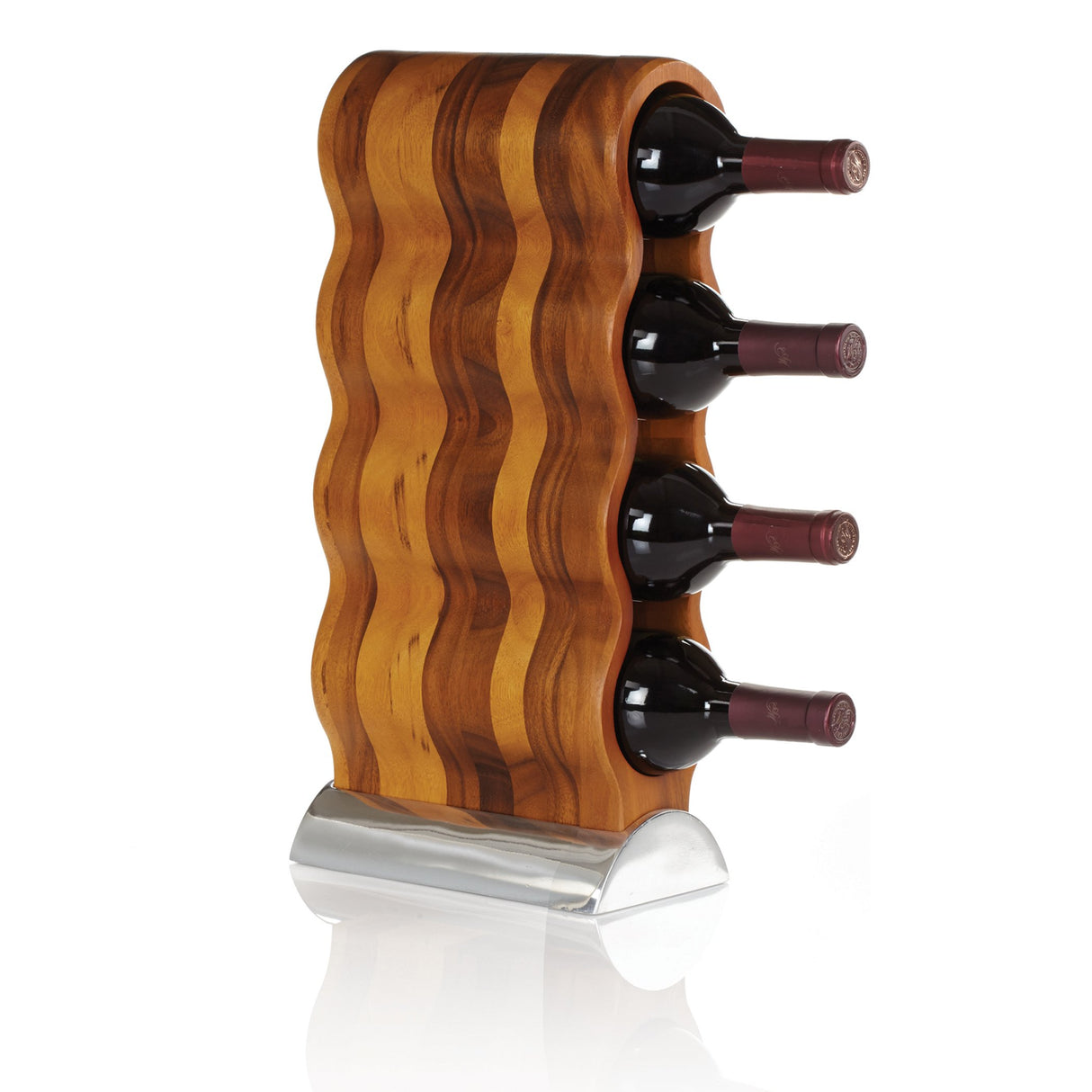 Nambe Curvo Wine Rack | Wooden Wine Rack for Countertop | Wine Bottle Stand for Home Décor | Made of Acacia Wood and Silver Alloy | Designed by Steve Cozzolino Nambe