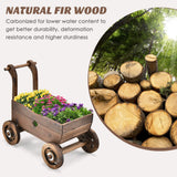 HAPPYGRILL Wagon Flower Planter Cart, 4-Wheel Wood Garden Wagon Decor with 2 Drainage Holes, Movable Flowerpot Holder Stand, Indoor Outdoor Raised Plant Bed HAPPYGRILL