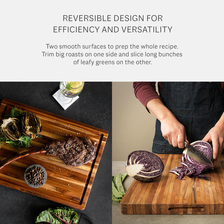 Teakhaus Carving Board - Medium (M) Wood Cutting Board with Juice Groove and Grip Handles - Reversible Teak Edge Grain Wood - Knife Friendly - FSC Certified Teakhaus