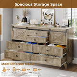 Hasuit Farmhouse 6 Drawers Dresser for Bedroom, Retro Chest of Drawers with Sliding Barn Door, Bedroom Long Storage Dressers Organizer, Rustic Oak Hasuit