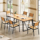 VredHom Outdoor Dining Table, 82.7 inch Patio Dining Table with Wooden-Like Top and Aluminum Frame, Rectangular Table with Umbrella Hole Outdoor Furniture, Only Table, Brown VredHom